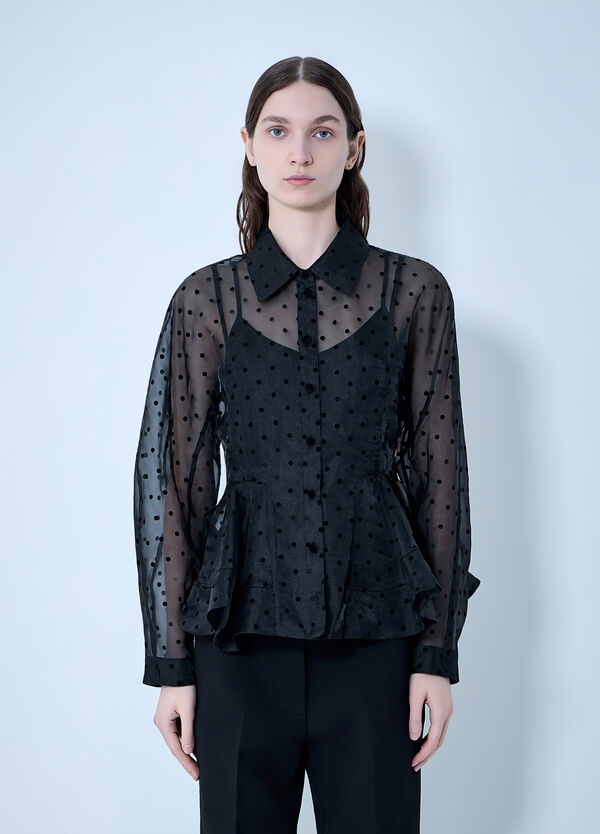 GANNI Flocked Organza Peplum Shirt Black gan0263019